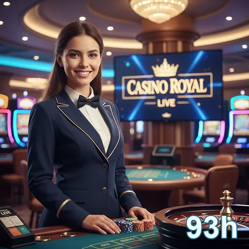 Croupier do cassino 93h com ambiente de jogo VIP.