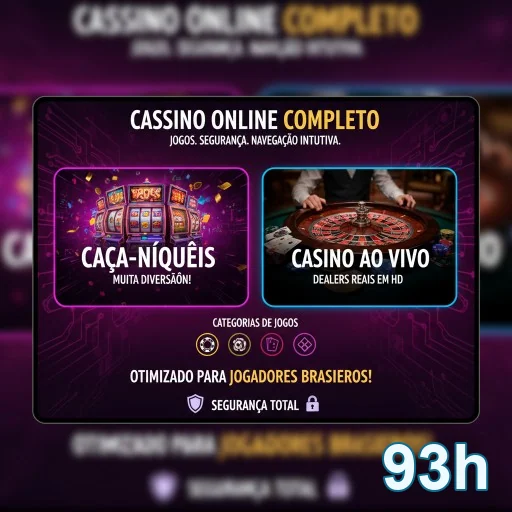 Interface do cassino 93h mostrando caça-níqueis e cassino ao vivo.