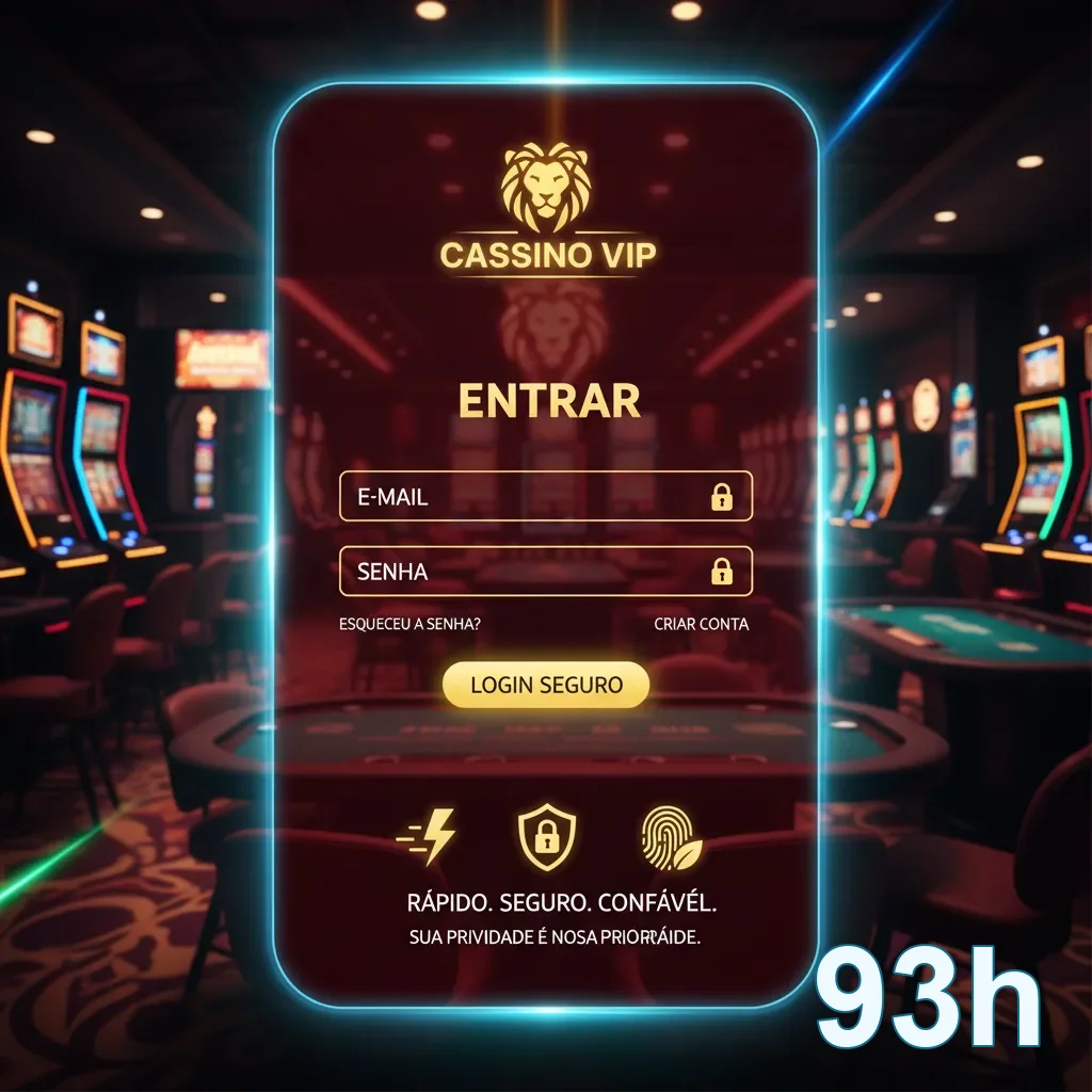 Tela de login do cassino VIP, destacando segurança e agilidade na plataforma 93h.