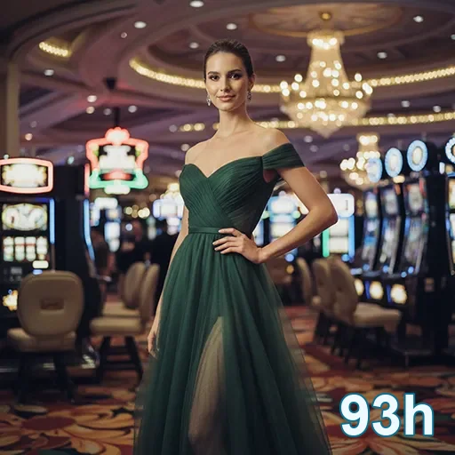 Uma mulher elegante em ambiente de cassino da 93h.
