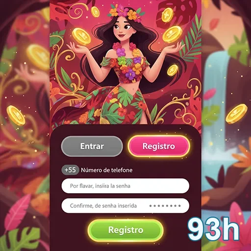 Tela do aplicativo 93h mostrando registro fácil e opções de jogo.