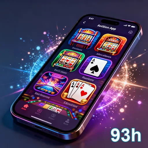 Dispositivo móvel mostrando jogos de slot disponíveis no 93h.