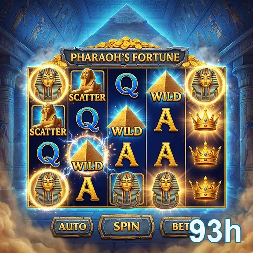 Slot game Pharaoh's Fortune no aplicativo 93h, com simbolos variados.