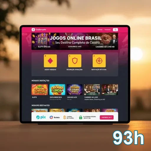 Plataforma 93h exibindo acesso a jogos online seguros.