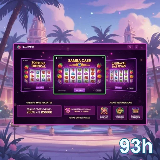 Tela do aplicativo 93h com slots VIP e Samba Cash visíveis.
