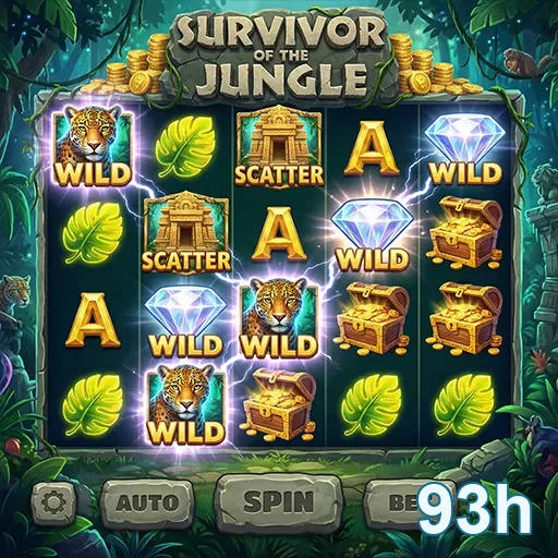 Interface do jogo 'Survivor of the Jungle' da 93h com símbolos destacados.