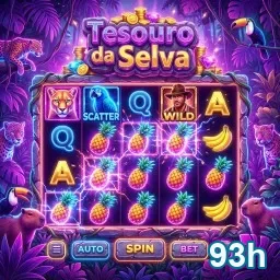 Ilustração do jogo Tesouro da Selva no 93h, com símbolos vibrantes.